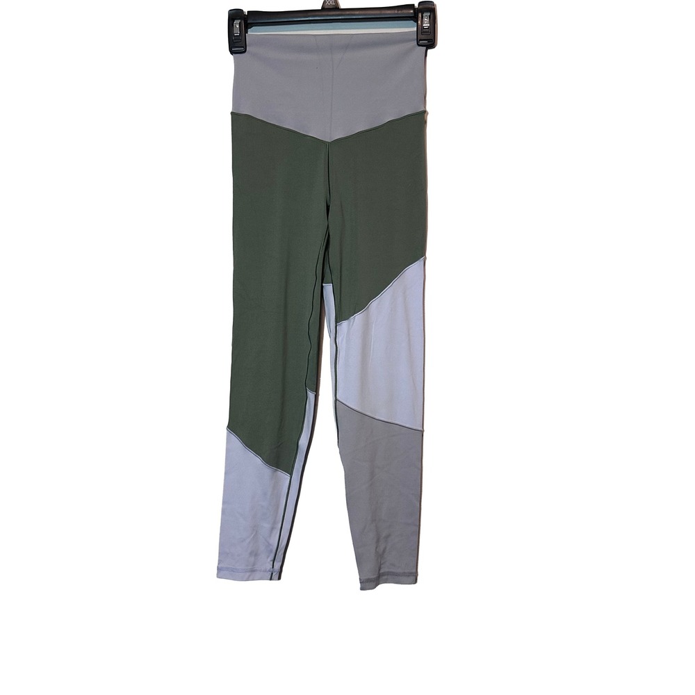 Aerie Womens Colorblock High‎ Waisted Athletic Leggings Green Grey Small